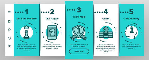 国际象棋策略游戏上的图标设置向量图片下载