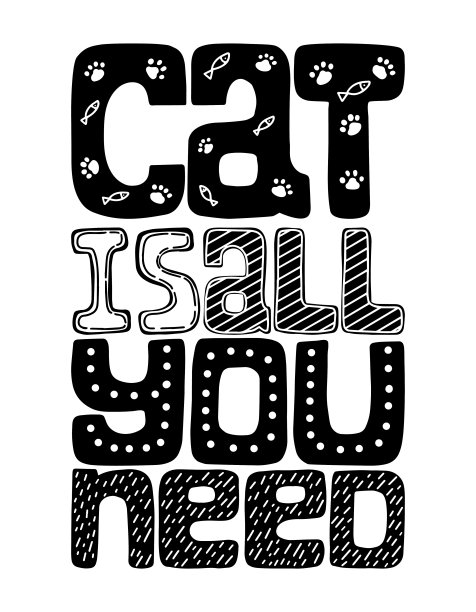 一张写着"猫"的海报就够了。概念黑白海报为爱猫人士。手绘。手写字体，矢量，孤立在白色图片下载