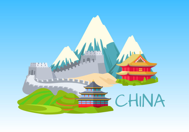 蓝色背景上的中国观光元素图片下载