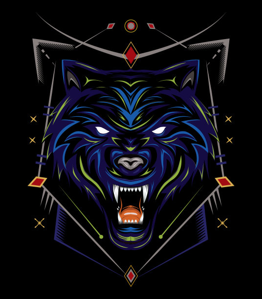 狼插图矢量设计模板股票插图狼，嚎叫，插图，树，矢量图片下载