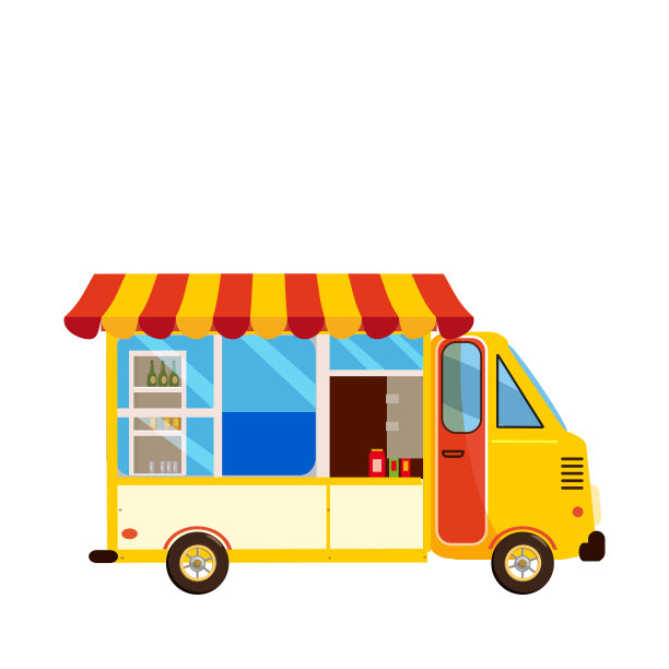 卡车矢量模板的汽车品牌和广告孤立的白色。侧视图，货车与东西的品牌身份街头咖啡馆和快餐运输。孤立的，扁平的卡通风格图片下载