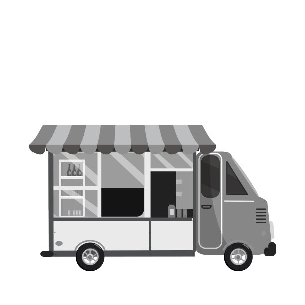 卡车矢量模板的汽车品牌和广告孤立的白色。侧视图，货车与东西的品牌身份街头咖啡馆和快餐运输。孤立的，扁平的卡通风格图片下载