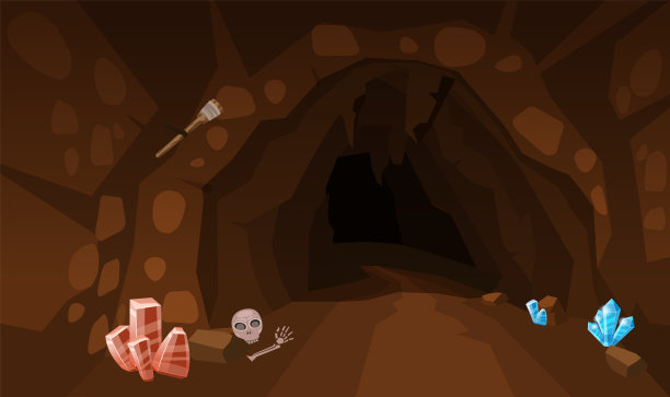 水晶宝藏洞。概念，电脑游戏的艺术。背景图像使用游戏，应用程序，横幅，图形。向量的卡通插图图片下载