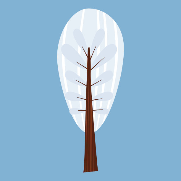 冬天的树装饰风格化，雪花飘飘，一丝不挂。矢量，卡通风格，孤立图片下载