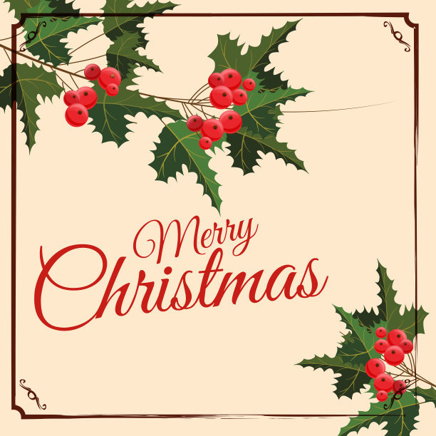 圣诞快乐，新年贺卡与圣诞装饰冬青浆果。矢量插图，横幅，海报图片下载
