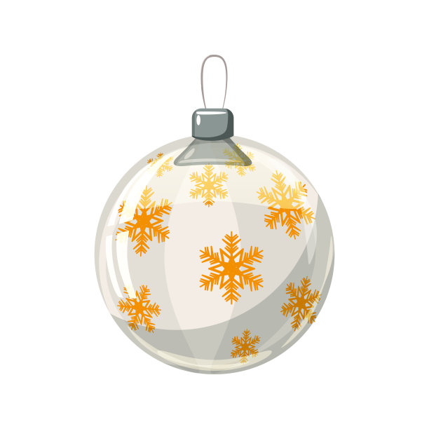圣诞球黄色，金色，白色装饰白色背景，插图，矢量，孤立图片下载