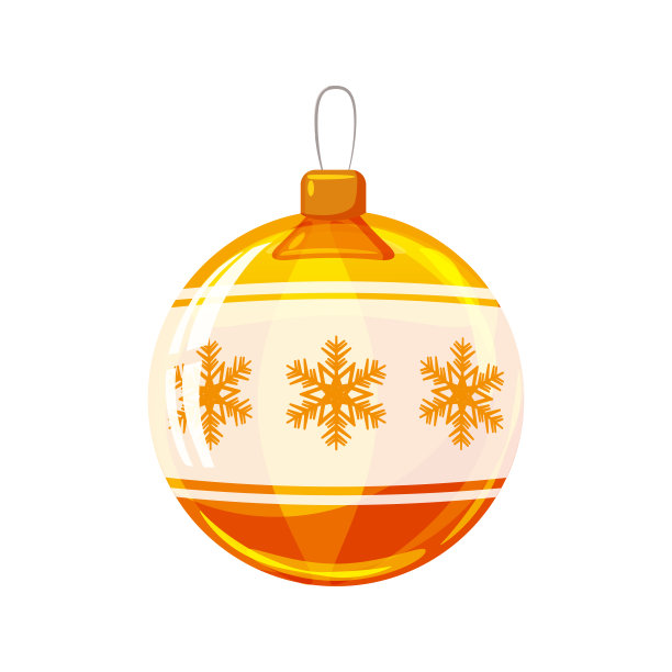 圣诞球黄色，金色，白色装饰白色背景，插图，矢量，孤立图片下载