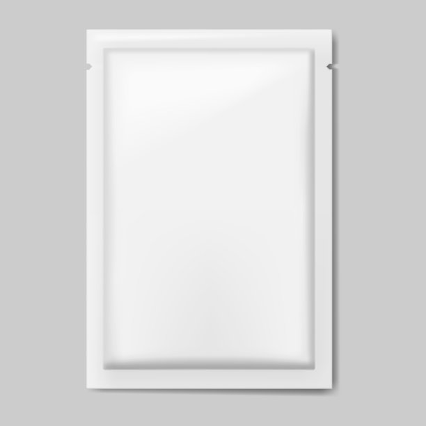 空白白色带撕痕的小包，矢量模型。用于化妆品、药品或食品的专用塑料包装袋。模板设计图片下载