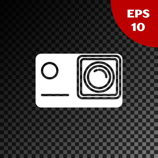 白色行动极端相机图标孤立在透明的黑暗背景。拍摄极限运动的摄像机设备。矢量图图片下载