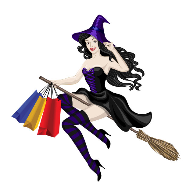 女巫飞着购物袋图片下载