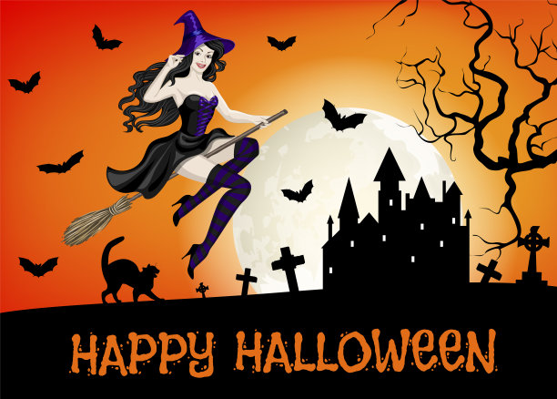 飞翔的女巫和城堡素材图片