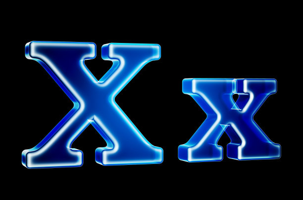 字母X具有全息效果，黑色背景上的3D渲染图片下载