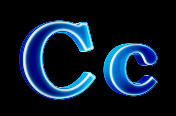 字母C与全息效果，3D渲染在黑色背景图片下载