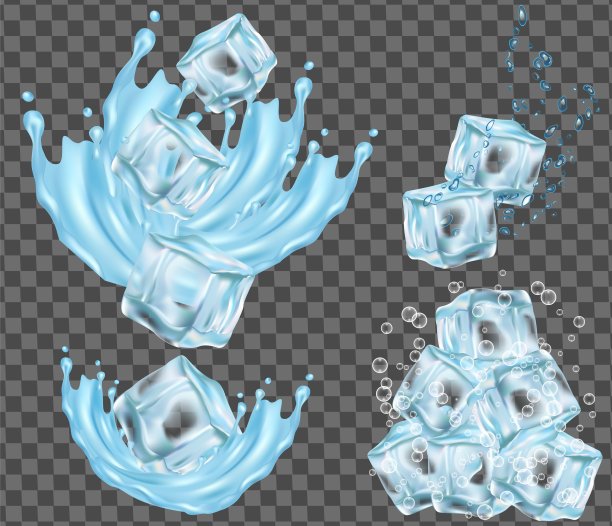 冰块和水溅矢量插图图片下载