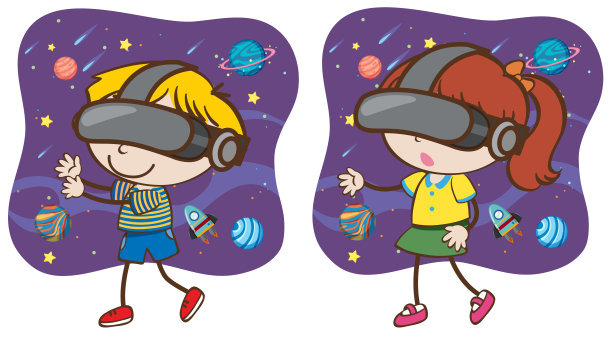 孩子们玩虚拟现实游戏图片下载