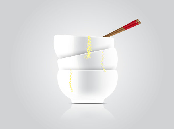 真实的热面条汤与碗和木筷子背景插图图片下载