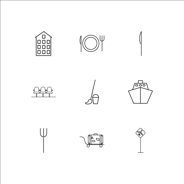 旅游和旅游线性轮廓图标集图片下载