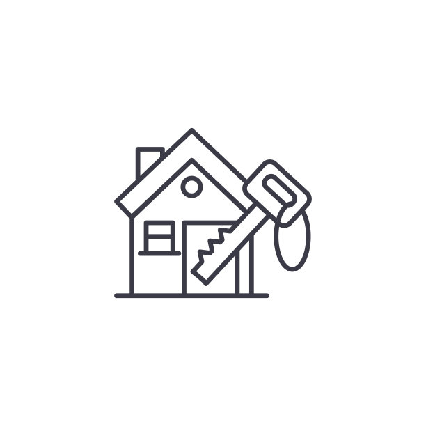 房子线性图标概念的关键。房子的钥匙线矢量符号，符号，插图。图片下载
