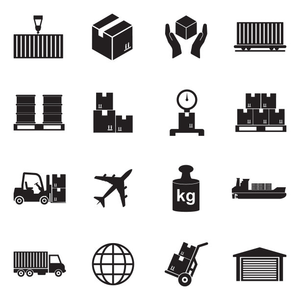 货物图标。黑色的平面设计。矢量插图。图片下载