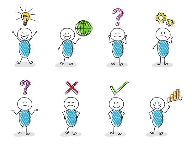 收集手绘商业图标与有趣的stickman。向量。图片下载
