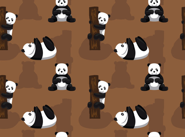 熊猫熊棕色背景无缝墙纸图片下载