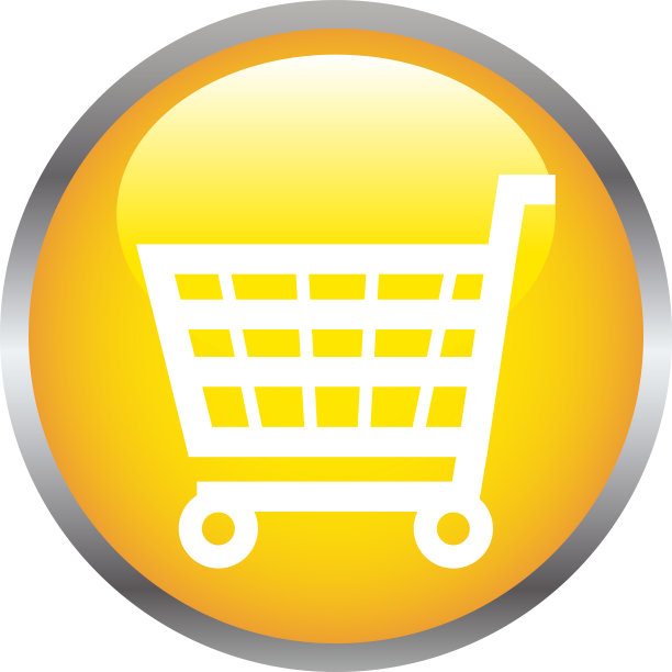 黄色闪亮的圆形按钮与购物车标志图片下载