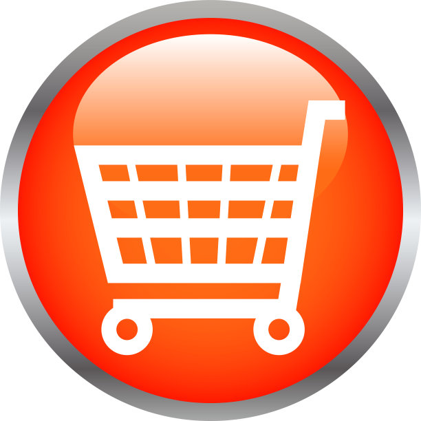 红色彩色闪亮的圆形按钮与购物车标志图片下载