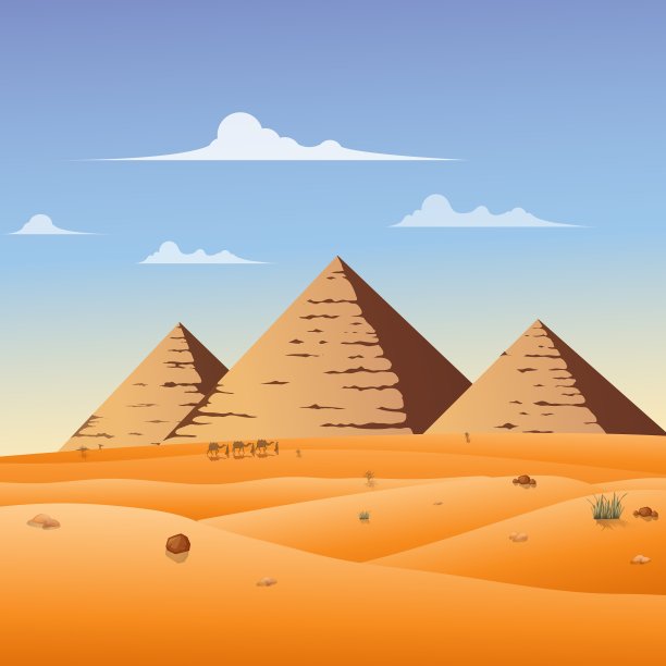 一群阿拉伯人和骆驼商队在沙漠中穿行图片下载