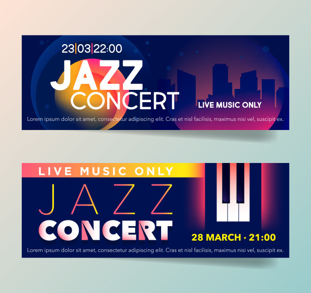 两套水平爵士音乐会背景与颜色图形元素。图片下载