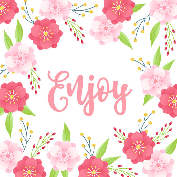 带有鲜花、浆果和树叶的浪漫贺卡图片下载