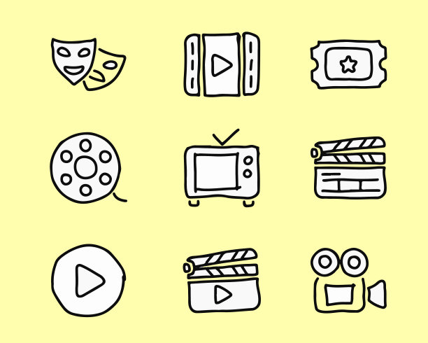 电影图标设计插图，手绘风格设计图片下载