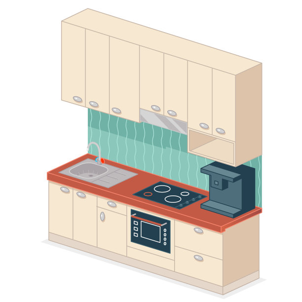 厨房集等距设计矢量插图图片下载