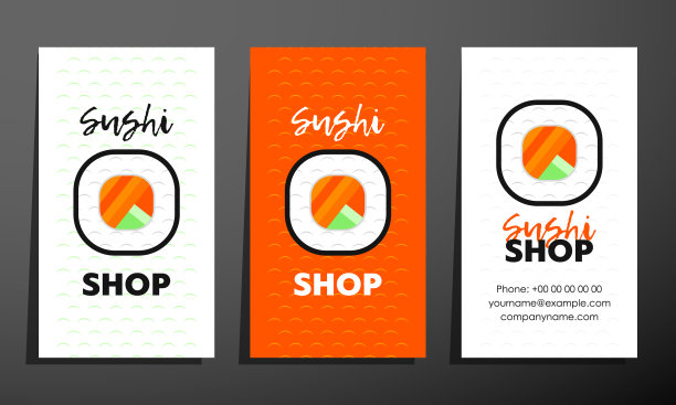 三套寿司名片设计模板与文字。图片下载