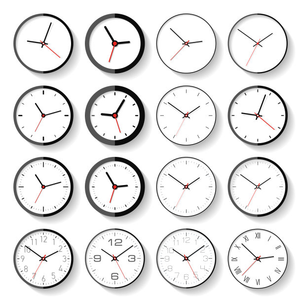 一组不同的时钟图标在平面风格，极简的计时器在白色背景。业务感观。矢量设计元素为您的项目图片下载