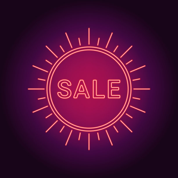红色销售徽章的霓虹灯横幅图片下载