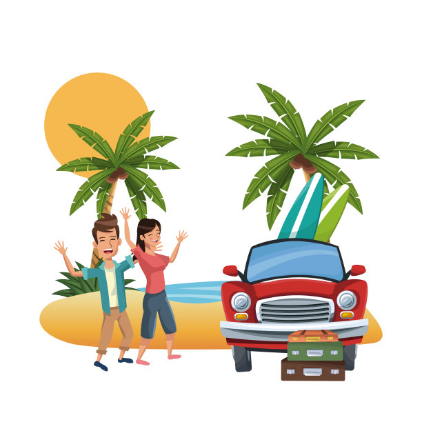 海滩和朋友卡通图片下载