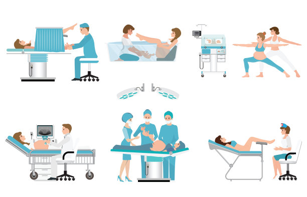 各种分娩的孕妇隔离上白。图片下载