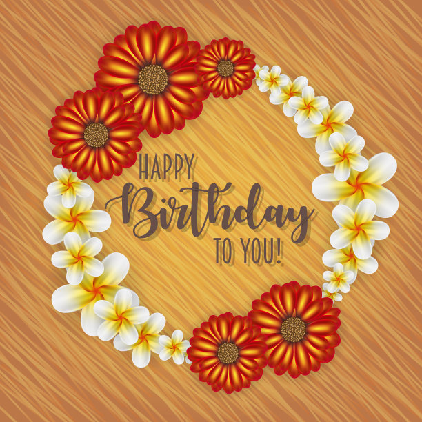 生日贺卡与框架装饰鲜花和复古复古的背景。图片下载