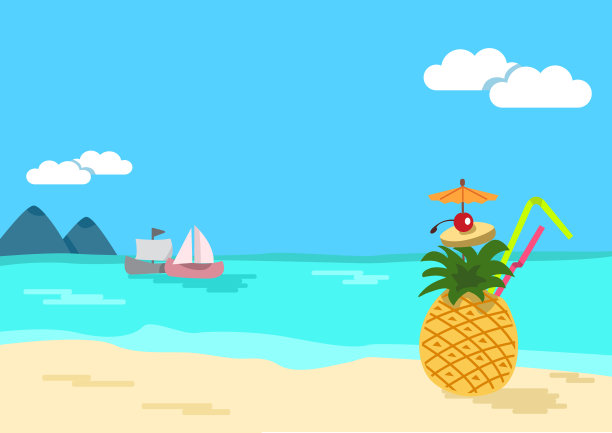 海景。夏季背景，彩色矢量插图图片下载