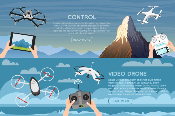 现代无人机卡和遥控。视频，照片和交付。科学和技术。空中装有摄像头的无线电机器人。创新系统。背景或海报图片下载
