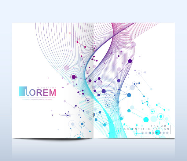 现代矢量模板的小册子，传单，传单，封面，目录在A4大小。DNA螺旋，DNA链，分子或原子，神经元。科学或医学背景的抽象结构图片下载