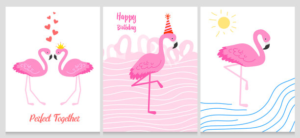 火烈鸟或热带鸟类插图派对卡片。夏天充满异国情调的背景。复古可爱的横幅或春季假日集图片下载