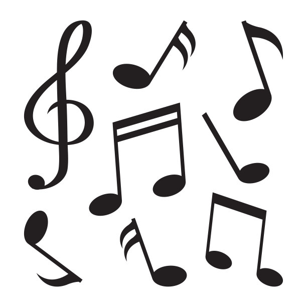 一套音符。带有阴影的黑色剪影。矢量图图片下载