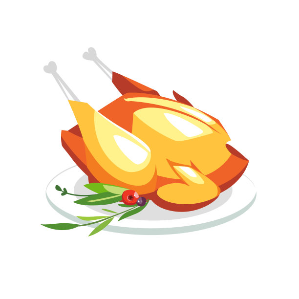 烧煮美味的鸡，火鸡，鸭与绿色的盘子素材图片