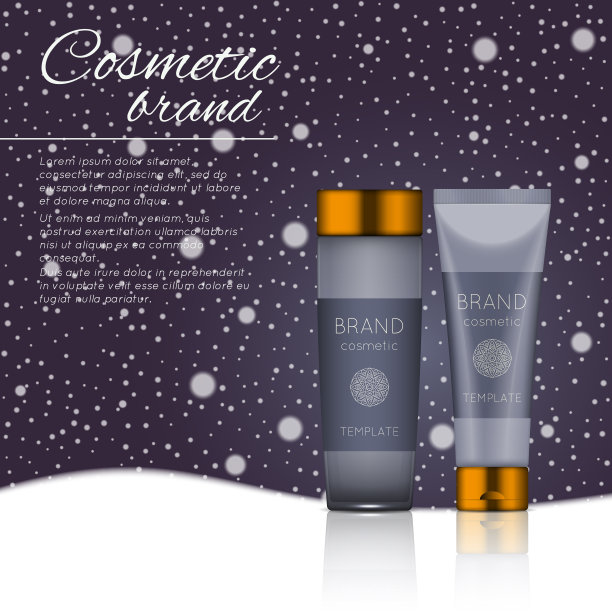 3D逼真的化妆品瓶广告模板。化妆品品牌广告概念设计，以雪花为冬季背景图片下载