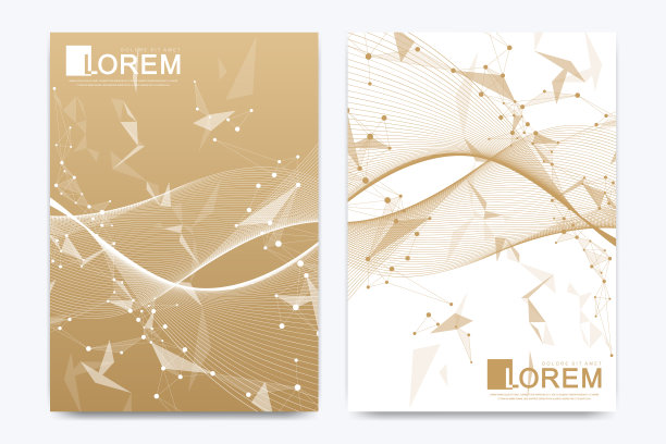 现代矢量模板的小册子，传单，传单，封面，目录，杂志或年报A4大小。商业、科技设计书籍排版。金色波浪的呈现图片下载