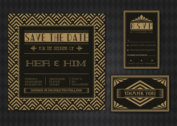 婚礼邀请卡向量模板集。图片下载