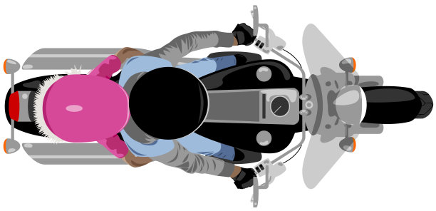 经典巡航摩托车与骑手和女孩乘客顶视图孤立在白色矢量插图图片下载