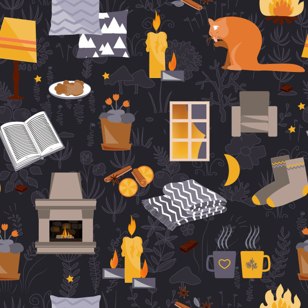 可爱的hygge无缝图案。和谐和幸福图片下载