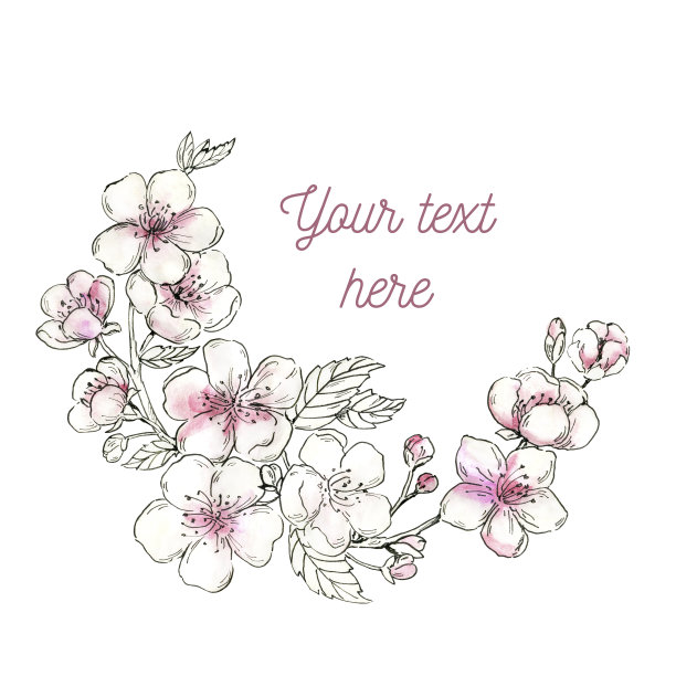 樱花修剪艺术的婚礼邀请或贺卡。水彩盛开的树枝插图孤立在白色的背景。花环。手绘框架与复制空间图片下载